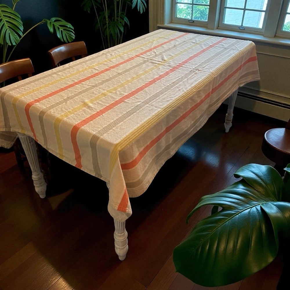 Max Studio Home Tablecloth Stripes Fall Colors Rectangle Orange Yellow Brown Tan